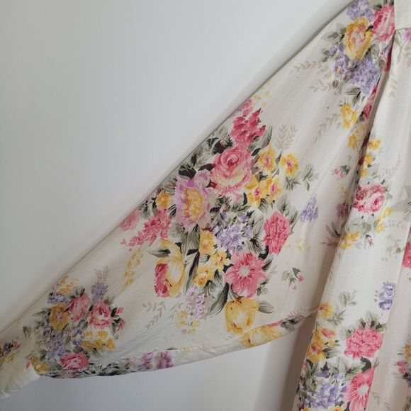 Vintage Floral Oversized Button Up Top Size S Pleated Longline Flowy Cottage - Picture 9 of 11